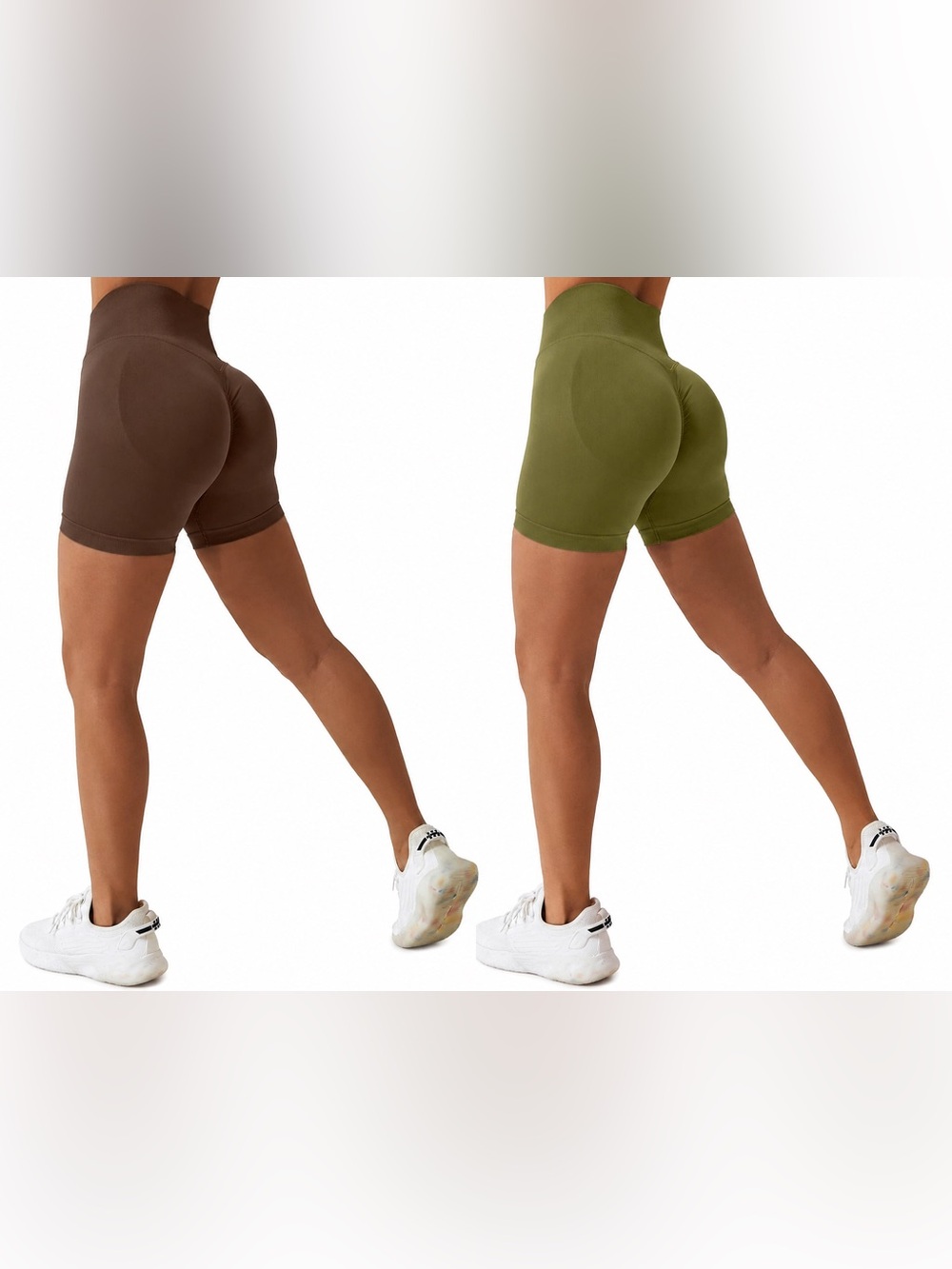 2 Pack Seamless Scrunch Butt Lifting Tummy Control Shorts  — Olive Green & Brown